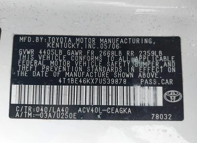 4T1BE46KX7U539878 2007 2007 Toyota Camry- Xle 9