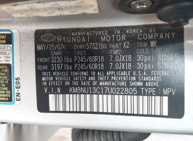 KM8NU13C17U022805 2007 2007 Hyundai Veracruz- Gls/Limited/Se 9