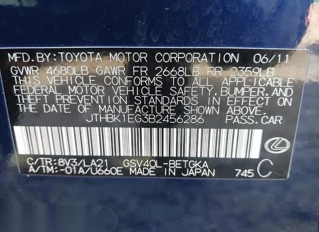 JTHBK1EG3B2456286 2011 2011 Lexus ES- 350 9