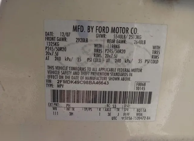 2FMDK49C98BA46643 2008 2008 Ford Edge- Limited 9