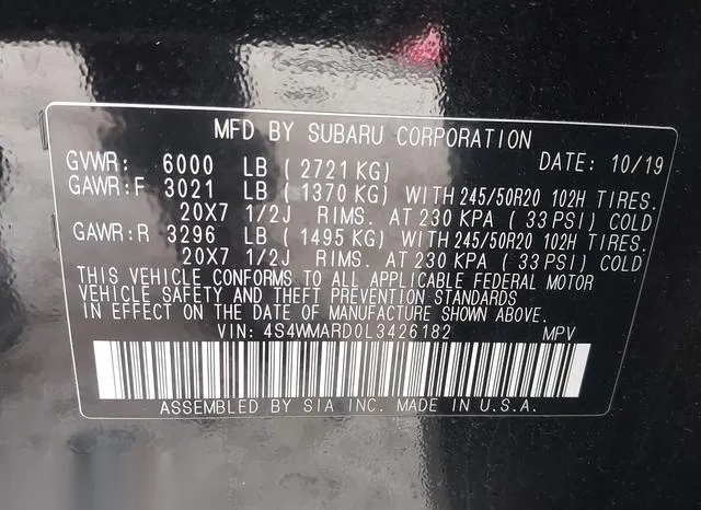 4S4WMARD0L3426182 2020 2020 Subaru Ascent- Touring 9