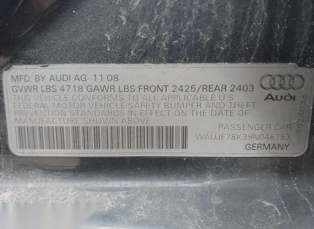 WAUJF78K39N046193 2009 2009 Audi A4- 2-0T Premium 9