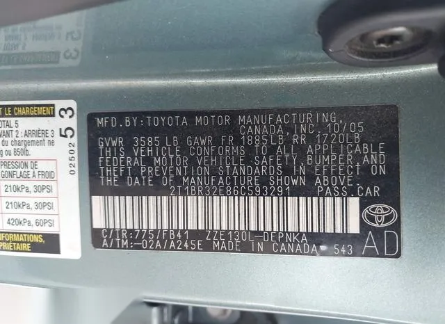 2T1BR32E86C593291 2006 2006 Toyota Corolla- LE 9