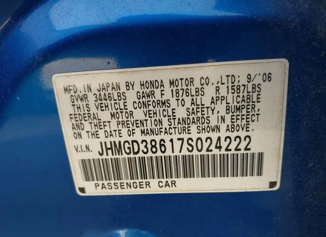 JHMGD38617S024222 2007 2007 Honda Fit- S 9