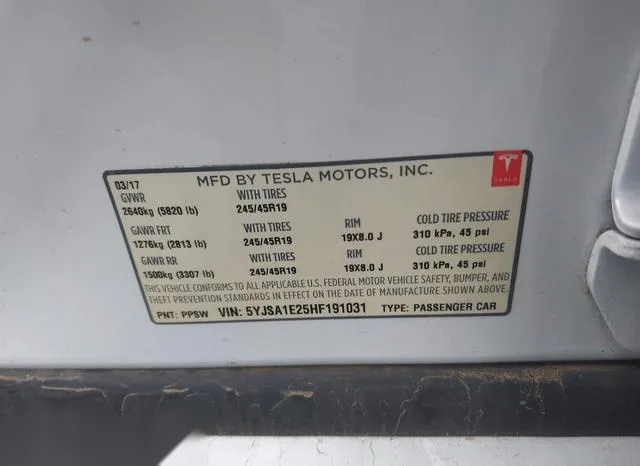 5YJSA1E25HF191031 2017 2017 Tesla Model S- 100D/60D/75D/90D 9