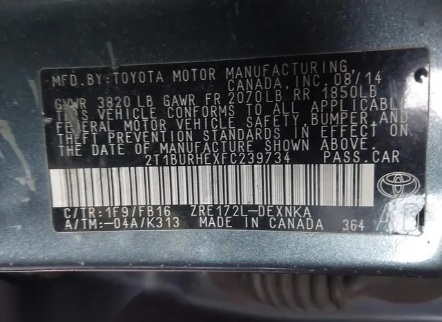 2T1BURHEXFC239734 2015 2015 Toyota Corolla- LE 9