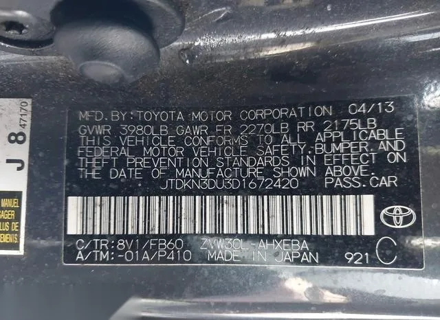 JTDKN3DU3D1672420 2013 2013 Toyota Prius- Two 9