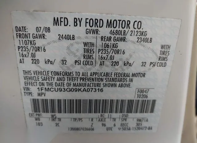 1FMCU93G09KA07316 2009 2009 Ford Escape- Xlt 9