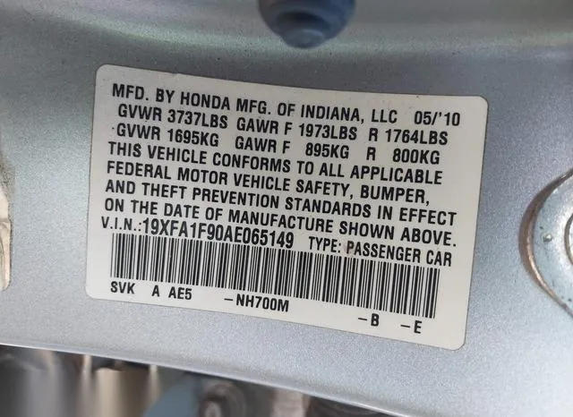 19XFA1F90AE065149 2010 2010 Honda Civic- Ex-L 9