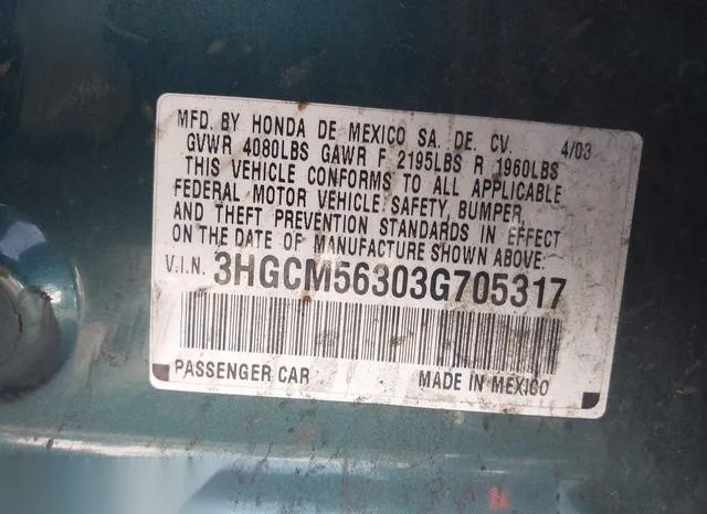 3HGCM56303G705317 2003 2003 Honda Accord- 2-4 LX 9