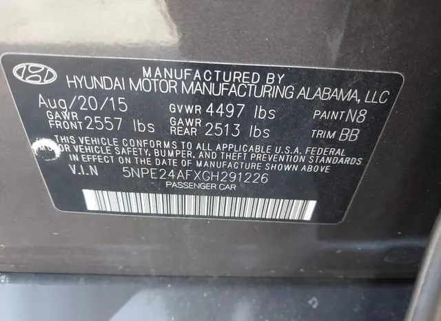 5NPE24AFXGH291226 2016 2016 Hyundai Sonata- SE 9