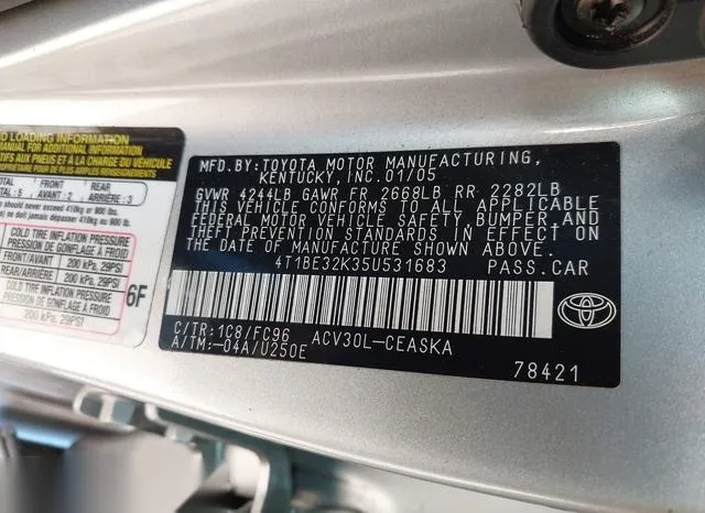 4T1BE32K35U531683 2005 2005 Toyota Camry- SE 9