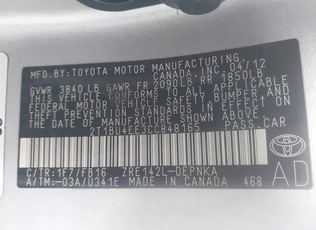 2T1BU4EE3CC848165 2012 2012 Toyota Corolla- LE 9