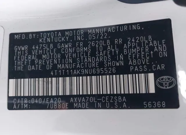 4T1T11AK9NU695526 2022 2022 Toyota Camry- SE 9