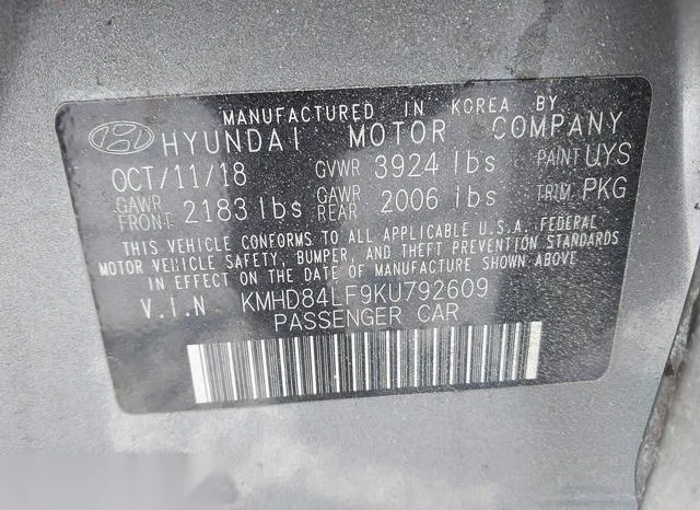 KMHD84LF9KU792609 2019 2019 Hyundai Elantra- Sel 9