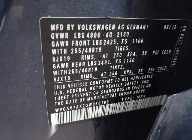 WVGAV7AX2GW036169 2016 2016 Volkswagen Tiguan- R-Line 9