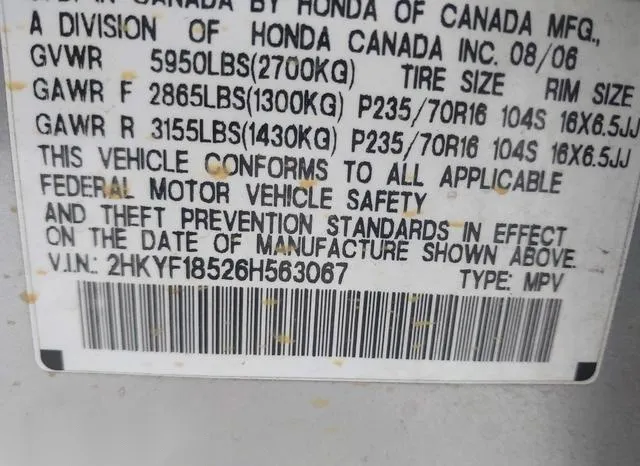 2HKYF18526H563067 2006 2006 Honda Pilot- Ex-L 9