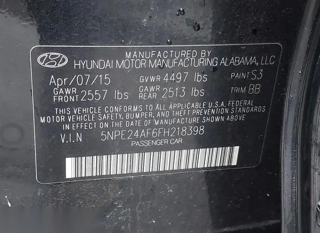 5NPE24AF6FH218398 2015 2015 Hyundai Sonata- SE 9