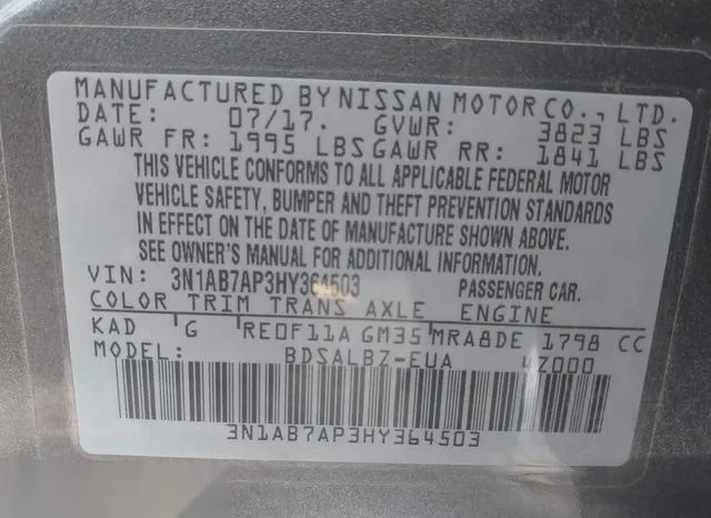 3N1AB7AP3HY364503 2017 2017 Nissan Sentra- S 9