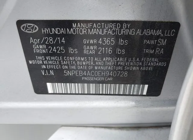 5NPEB4AC0EH940728 2014 2014 Hyundai Sonata- Gls 9