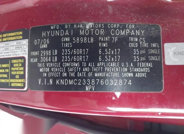 KNDMC233876032874 2007 2007 Hyundai Entourage- Gls/Limited/Se 9