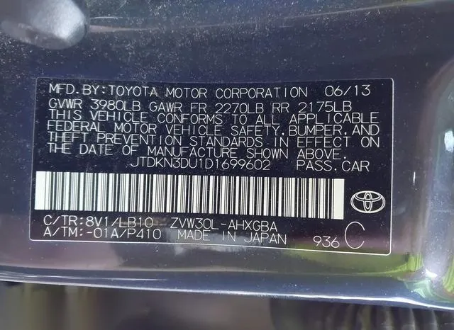 JTDKN3DU1D1699602 2013 2013 Toyota Prius- Five 9