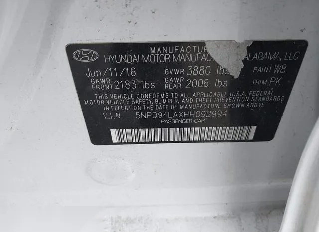 5NPD94LAXHH092994 2017 2017 Hyundai Elantra- Eco 9