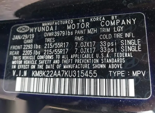 KM8K22AA7KU315455 2019 2019 Hyundai Kona- Sel 9