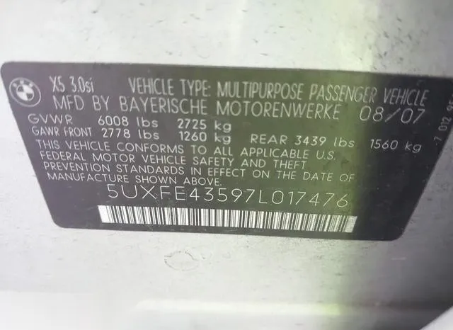 5UXFE43597L017476 2007 2007 BMW X5- 3-0SI 9