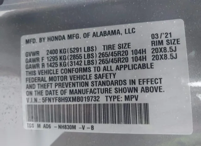 5FNYF8H9XMB019732 2021 2021 Honda Passport- Awd Touring 9