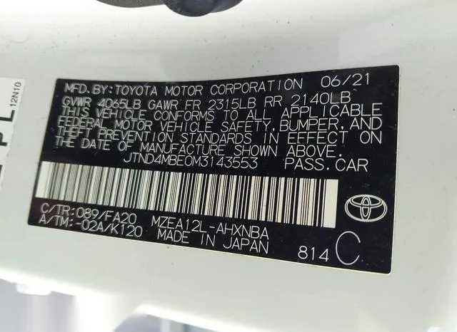 JTND4MBE0M3143553 2021 2021 Toyota Corolla- SE 9