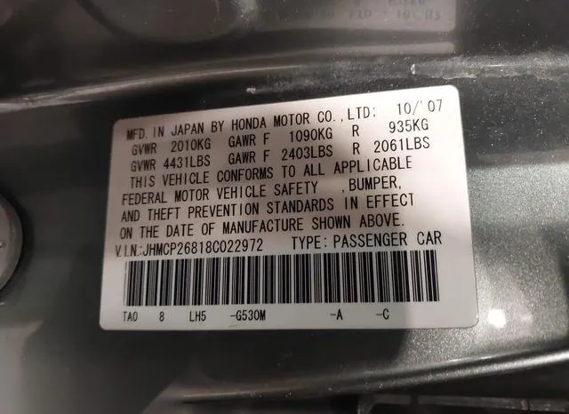 JHMCP26818C022972 2008 2008 Honda Accord- 2-4 Ex-L 9