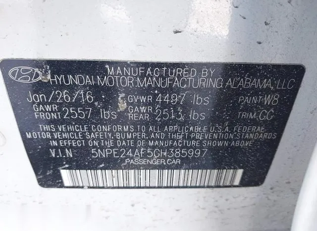 5NPE24AF5GH385997 2016 2016 Hyundai Sonata 9