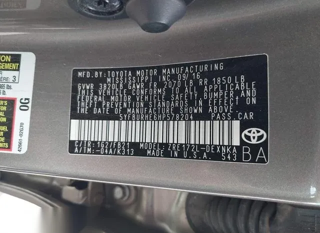 5YFBURHE6HP578204 2017 2017 Toyota Corolla- LE 9