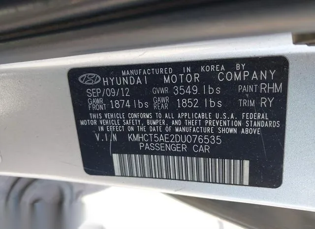 KMHCT5AE2DU076535 2013 2013 Hyundai Accent- GS 9