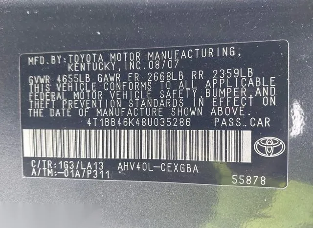 4T1BB46K48U035286 2008 2008 Toyota Camry- Hybrid 9