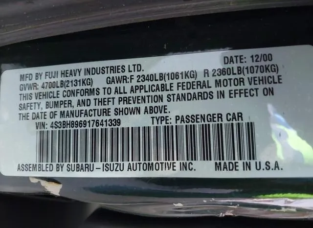 4S3BH896917641339 2001 2001 Subaru Outback- H6-3-0 9