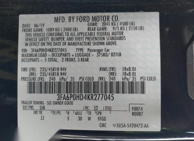 3FA6P0HD4KR277045 2019 2019 Ford Fusion- SE 9