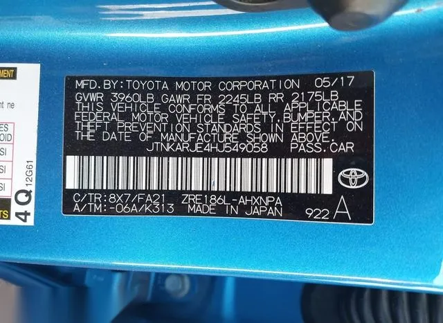 JTNKARJE4HJ549058 2017 2017 Toyota Corolla- LM 9