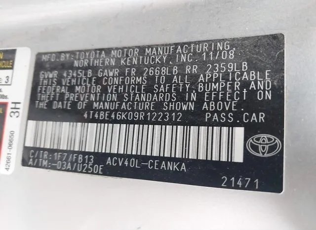 4T4BE46K09R122312 2009 2009 Toyota Camry- LE 9