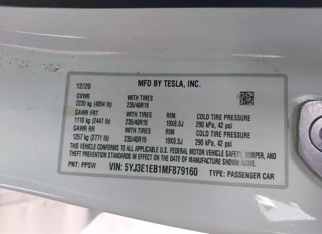 5YJ3E1EB1MF879160 2021 2021 Tesla Model 3- Long Range Dual 9