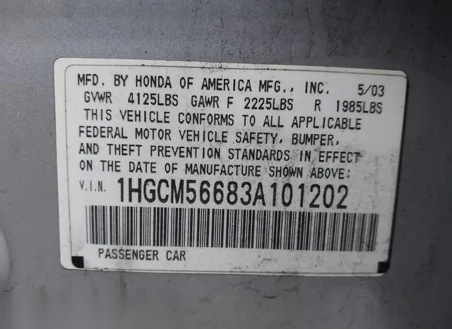 1HGCM56683A101202 2003 2003 Honda Accord- 2-4 EX 9