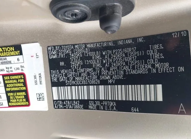 5TDYK3DCXBS108628 2011 2011 Toyota Sienna- Xle V6 9