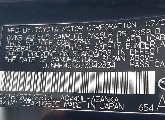 JTNBE46K673042834 2007 2007 Toyota Camry- CE 9