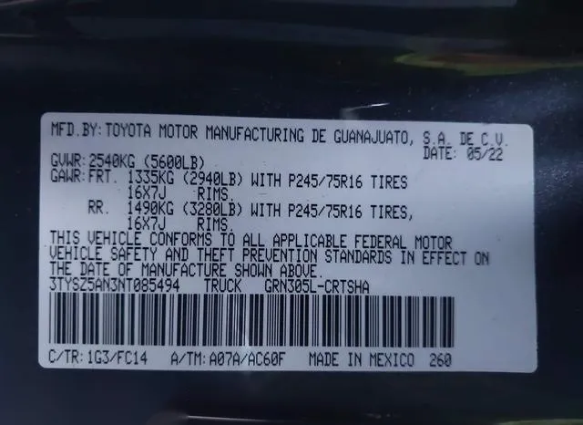 3TYSZ5AN3NT085494 2022 2022 Toyota Tacoma- Sr5 V6 9