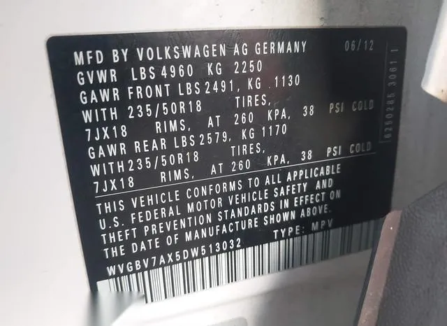 WVGBV7AX5DW513032 2013 2013 Volkswagen Tiguan- SE 9