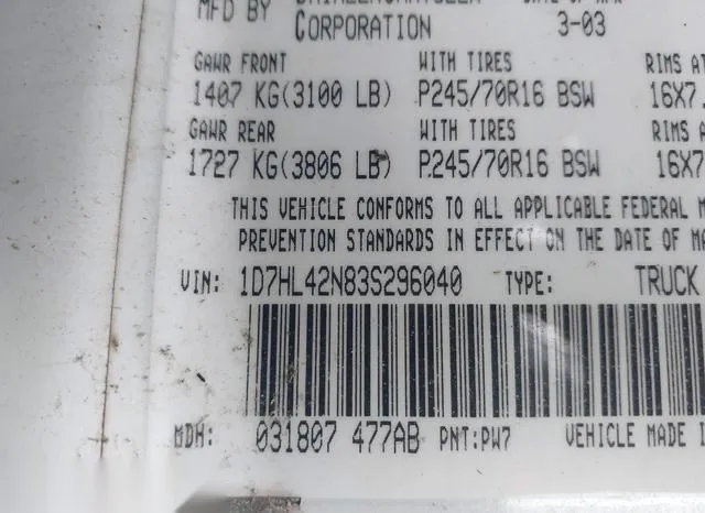 1D7HL42N83S296040 2003 2003 Dodge Dakota- Slt 9