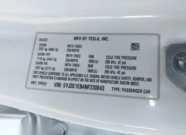 5YJ3E1EB4NF230843 2022 2022 Tesla Model 3- Long Range Dual 9