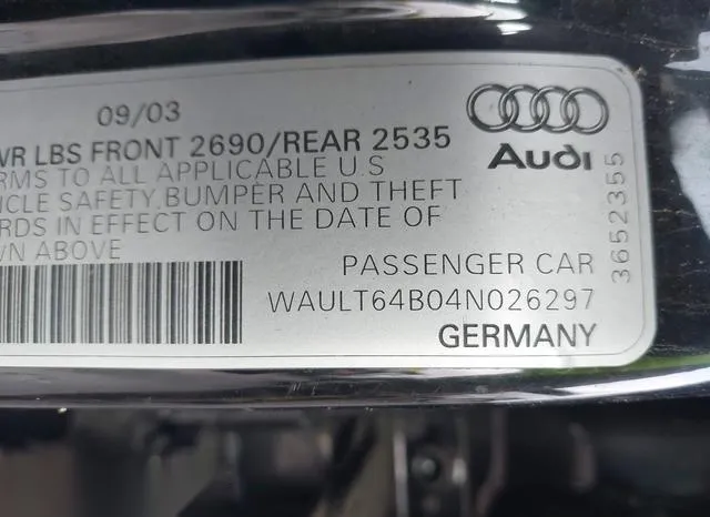 WAULT64B04N026297 2004 2004 Audi A6- 3-0 9