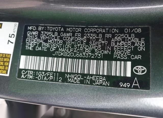 JTDKB20U683372731 2008 2008 Toyota Prius 9